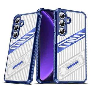For Samsung Galaxy S23 FE 5G Plating Holder PC Hybrid TPU Phone Case(Navy Blue)