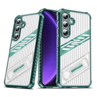 For Samsung Galaxy S23 FE 5G Plating Holder PC Hybrid TPU Phone Case(Dark Green)