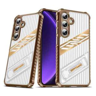 For Samsung Galaxy S23 FE 5G Plating Holder PC Hybrid TPU Phone Case(Desert Gold)