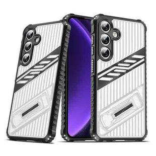 For Samsung Galaxy S23 FE 5G Plating Holder PC Hybrid TPU Phone Case(Transparent Black)