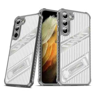 For Samsung Galaxy S23 5G Plating Holder PC Hybrid TPU Phone Case(Space Gray)