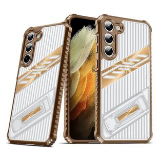 For Samsung Galaxy S23+ 5G Plating Holder PC Hybrid TPU Phone Case(Desert Gold)