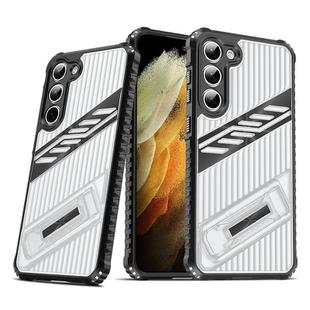 For Samsung Galaxy S23+ 5G Plating Holder PC Hybrid TPU Phone Case(Transparent Black)