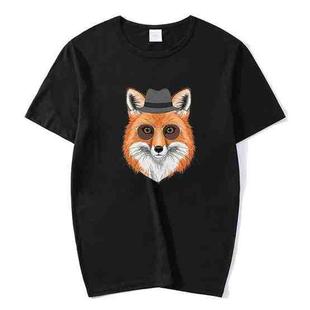 Gentleman Fox Printed Round Neck Modal Short Sleeve T-shirt Print On Your Demand, Size:XXXL(Black)