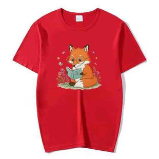 Reading Fox Printed Round Neck Modal Short Sleeve T-shirt Print On Your Demand, Size:XL(Red)