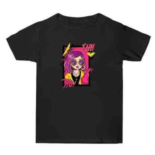 Purple Hair Girl Printed Summer Baggy Cotton Short Sleeve T-shirt Print On Your Demand, Size:S(Black)