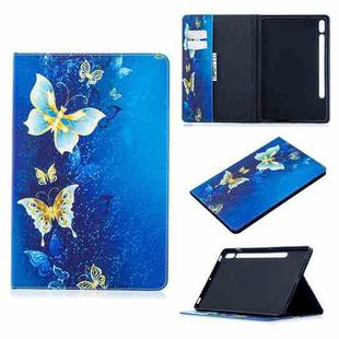 For Samsung Galaxy Tab S8 / Galaxy Tab S7 T870 Colored Drawing Pattern Horizontal Flip Leather Case with Holder & Card Slots & Wallet(Golden Butterfly)