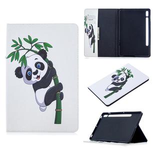 For Samsung Galaxy Tab S8 / Galaxy Tab S7 T870 Colored Drawing Pattern Horizontal Flip Leather Case with Holder & Card Slots & Wallet(Panda Bamboo)