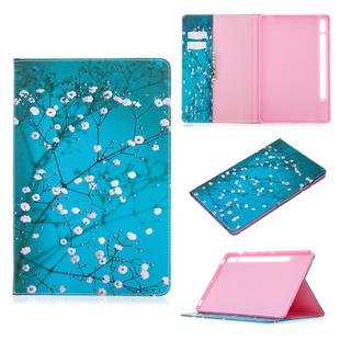For Samsung Galaxy Tab S8 / Galaxy Tab S7 T870 Colored Drawing Pattern Horizontal Flip Leather Case with Holder & Card Slots & Wallet(Plum Blossom)