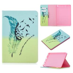 For Amazon Kindle Fire HD8 (2020) Colored Drawing Pattern Horizontal Flip Leather Case with Holder & Card Slots & Wallet(Feather Bird)