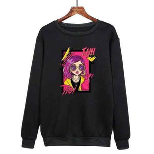 Purple Hair Girl Printed Casual Loose Round Neck Sweatshirt Print On Your Demand, Size:XS(Black)