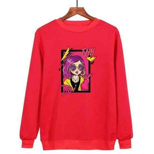 Purple Hair Girl Printed Casual Loose Round Neck Sweatshirt Print On Your Demand, Size:XL(Red)