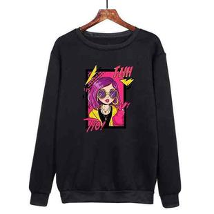 Purple Hair Girl Printed Casual Loose Round Neck Sweatshirt Print On Your Demand, Size:XXL(Black)