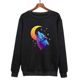 Moon Wolf Printed Casual Loose Round Neck Sweatshirt Print On Your Demand, Size:XS(Black)