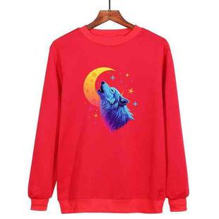Moon Wolf Printed Casual Loose Round Neck Sweatshirt Print On Your Demand, Size:XXL(Red)