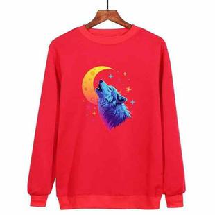 Moon Wolf Printed Casual Loose Round Neck Sweatshirt Print On Your Demand, Size:XXXL(Red)