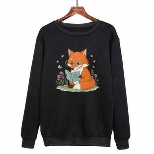 Reading Fox Printed Casual Loose Round Neck Sweatshirt Print On Your Demand, Size:S(Black)