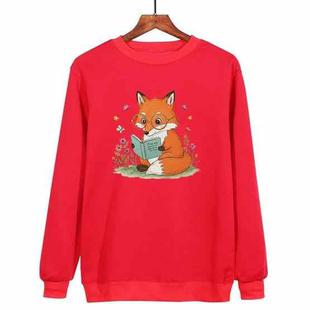 Reading Fox Printed Casual Loose Round Neck Sweatshirt Print On Your Demand, Size:S(Red)