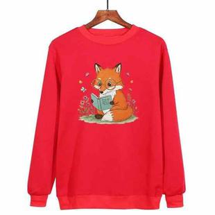 Reading Fox Printed Casual Loose Round Neck Sweatshirt Print On Your Demand, Size:L(Red)
