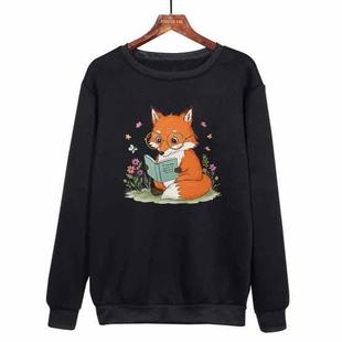 Reading Fox Printed Casual Loose Round Neck Sweatshirt Print On Your Demand, Size:XL(Black)