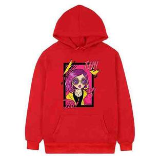 Purple Hair Girl Printed Fleece Hooded Sweatshirt Print On Your Demand, Size:XXXL(Red)