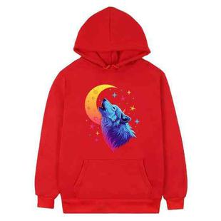 Moon Wolf Printed Fleece Hooded Sweatshirt Print On Your Demand, Size:XS(Red)