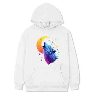 Moon Wolf Printed Fleece Hooded Sweatshirt Print On Your Demand, Size:M(White)