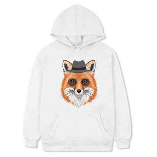Gentleman Fox Printed Fleece Hooded Sweatshirt Print On Your Demand, Size:XS(White)