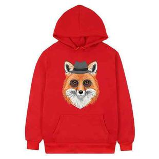 Gentleman Fox Printed Fleece Hooded Sweatshirt Print On Your Demand, Size:XS(Red)