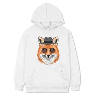 Gentleman Fox Printed Fleece Hooded Sweatshirt Print On Your Demand, Size:S(White)