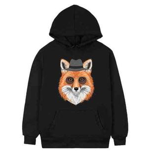 Gentleman Fox Printed Fleece Hooded Sweatshirt Print On Your Demand, Size:XL(Black)