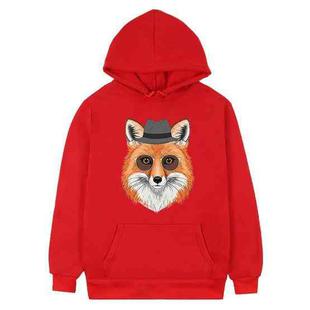 Gentleman Fox Printed Fleece Hooded Sweatshirt Print On Your Demand, Size:XXL(Red)