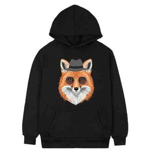 Gentleman Fox Printed Fleece Hooded Sweatshirt Print On Your Demand, Size:XXXL(Black)
