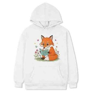 Reading Fox Printed Fleece Hooded Sweatshirt Print On Your Demand, Size:XS(White)