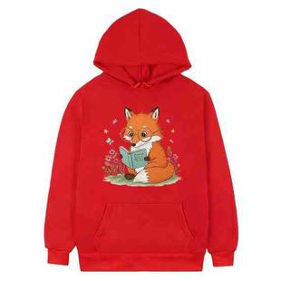 Reading Fox Printed Fleece Hooded Sweatshirt Print On Your Demand, Size:XS(Red)