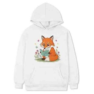 Reading Fox Printed Fleece Hooded Sweatshirt Print On Your Demand, Size:XXL(White)