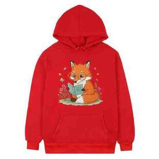 Reading Fox Printed Fleece Hooded Sweatshirt Print On Your Demand, Size:XXL(Red)