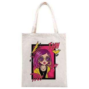 Purple Hair Girl Printed Canvas Handbag Digital Print On Your Demand, Size:25x20cm(Beige)