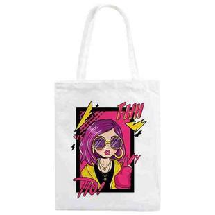 Purple Hair Girl Printed Canvas Handbag Digital Print On Your Demand, Size:30x25cm(White)
