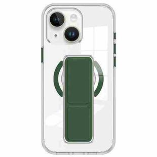 For iPhone 14 / 13 Clear Wristband Holder MagSafe Phone Case(Dark Green)
