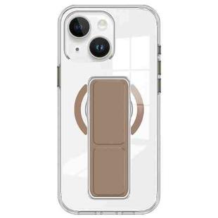 For iPhone 15 Clear Wristband Holder MagSafe Phone Case(Brown)