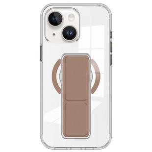 For iPhone 15 Plus / 14 Plus Clear Wristband Holder MagSafe Phone Case(Brown)