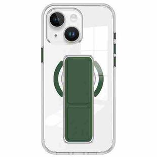 For iPhone 15 Plus / 14 Plus Clear Wristband Holder MagSafe Phone Case(Dark Green)
