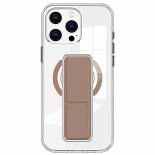 For iPhone 15 Pro Clear Wristband Holder MagSafe Phone Case(Brown)