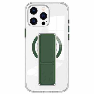 For iPhone 15 Pro Clear Wristband Holder MagSafe Phone Case(Dark Green)