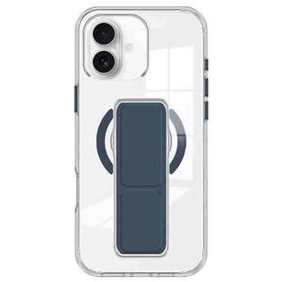 For iPhone 16 Clear Wristband Holder MagSafe Phone Case(Dark Blue)
