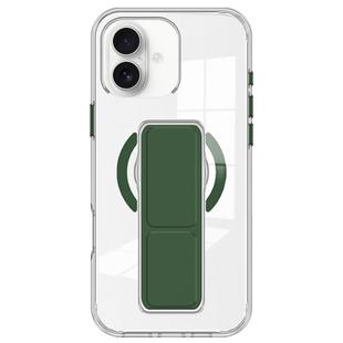 For iPhone 16 Clear Wristband Holder MagSafe Phone Case(Dark Green)