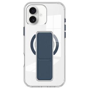 For iPhone 16 Plus Clear Wristband Holder MagSafe Phone Case(Dark Blue)