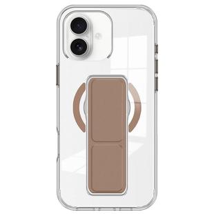 For iPhone 16 Plus Clear Wristband Holder MagSafe Phone Case(Brown)