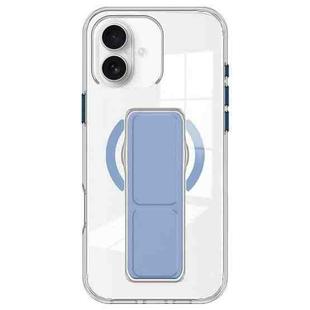 For iPhone 16 Plus Clear Wristband Holder MagSafe Phone Case(Blue)